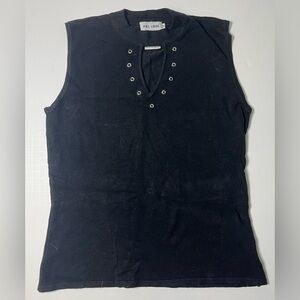 VTG Piel Libre Black Eyelet Lace-Up Sleeveless Top ✦ Grunge Y2K Indie Small